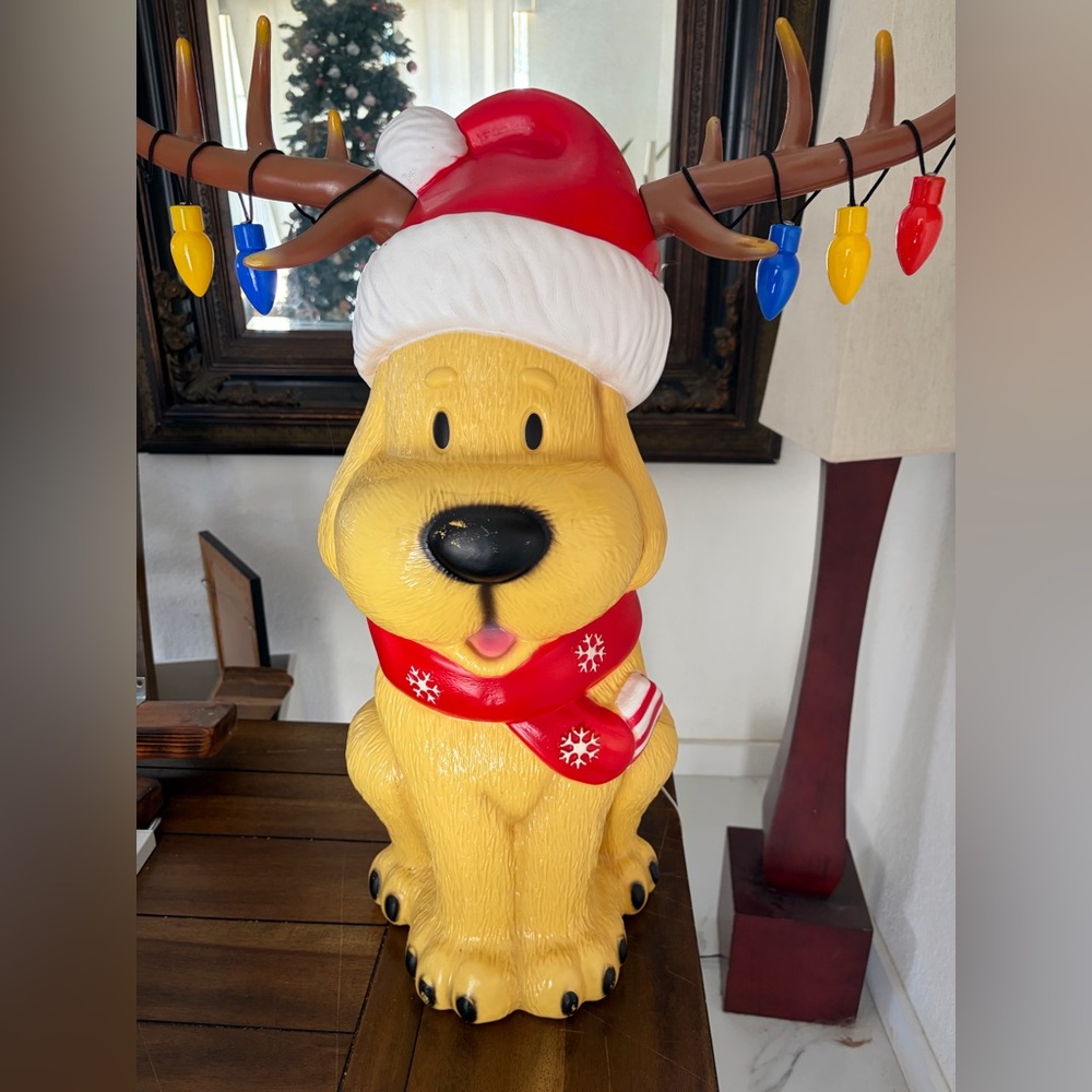 Dog Wearing Antlers Light-Up Blow Mold Indoor Outdoor Christmas Holiday Decor